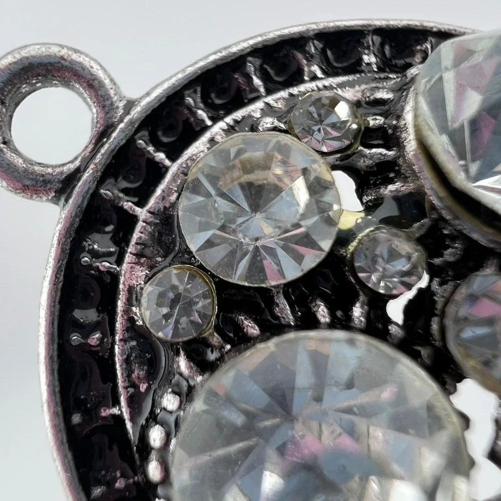 Oval Rhinestone Pendant‎ Silver Tone Black Statement Necklace Charm